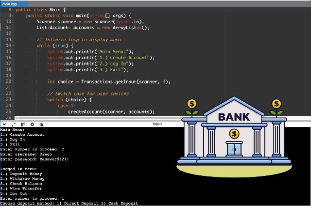 Screenshot of Java CLI Banking Simulator
